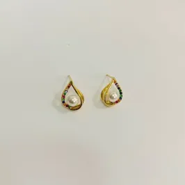 Brinco gota com pérola e zircônias colors