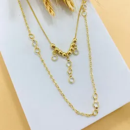 Colar duplo luxo com esferas e pontos de luz