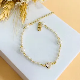 Pulseira Pérolas Luxuosas com coração ponto de luz