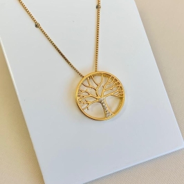 Colar árvore da vida com zircônias  no tronco