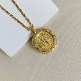 Colar medalha de São Bento com mini elo portugues