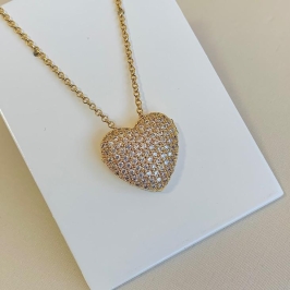 Colar relicario coração cravejado