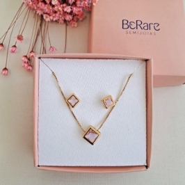 Conjunto pedra quadrada rosê