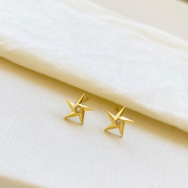 Brinco estrela catavento com ponto de luz prata