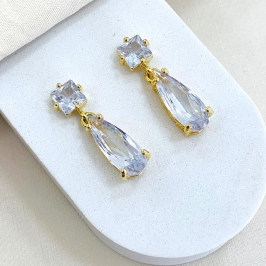 Brinco luxo pedra quadrada e oval colors