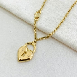 Choker coração cadeado elo portugues