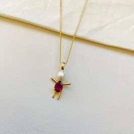 Colar bonequinho de zirconia e pérola