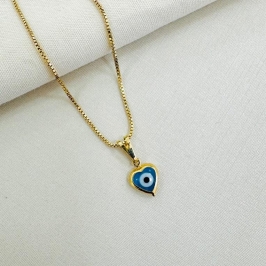 Colar coração olho grego azul