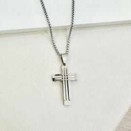Corrente pipoca com cruz tripla auto relevo steel 60cm