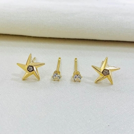 Dupla constelação - brinco estrela e ponto de luz