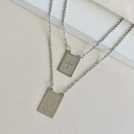 Escapulário cruz + estrela de Davi Steel