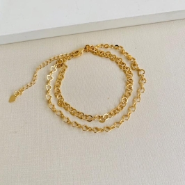 Pulseira dupla elo peixe e circulo