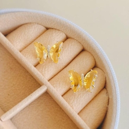 Brinco borboleta zirconia amarela