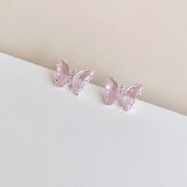 Brinco borboleta zirconia rosa