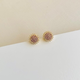 Brinco circulo cravejado lilas e cristais