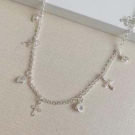 Choker elo portugues e pontos de luz e cruz