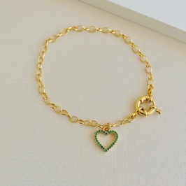 Pulseira coração verde fecho boia