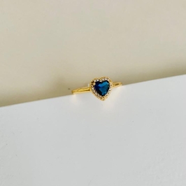 Anel coração zirconia azul