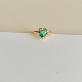Anel coração zirconia verde