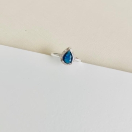 Anel gota zirconia azul
