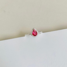 Anel gota zirconia vermelha