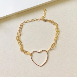 Pulseira coração vazado com corrente dupla