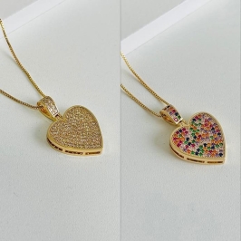 COLAR VENEZIANO COM PINGENTE CORAÇÃO LUXO