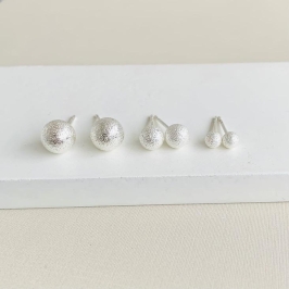 Trio Brinco Bolinha Texturizada Silver