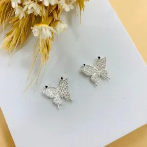 Brinco borboleta cravejada com pontas pretas prata