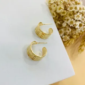 Brinco meia argola lisa com detalhes