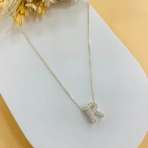 Colar inicial R cravejada prata