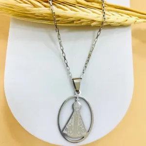 Corrente tijolinho steel 60cm com Nossa Senhora