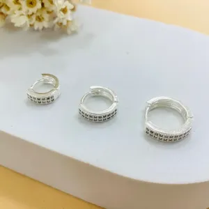 Trio de argolinha cravejada 2 filheiras de zircônias prata