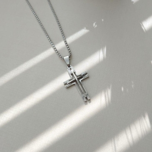 Corrente pipoca com cruz auto relevo steel 60cm