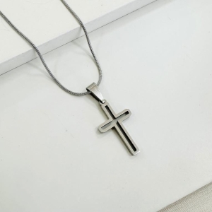 Corrente cordão rabo de rato com cruz vazada steel 60cm