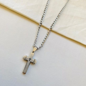 Corrente grumet com cruz Pai nosso especial steel 60cm