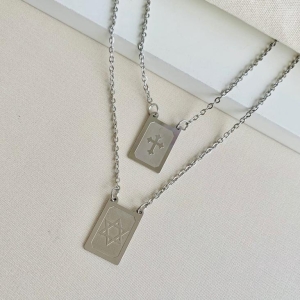 Escapulário cruz + estrela de Davi Steel