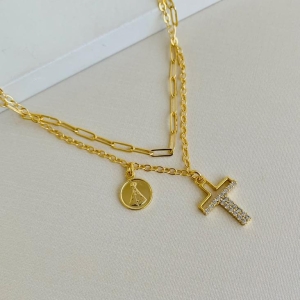 Pulseira Nossa senhora + cruz cravejada