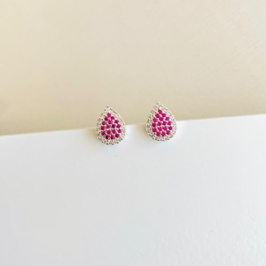 Brinco gota cravejado rosa e cristais