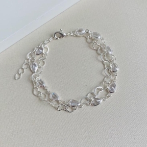 Pulseira dupla gotas e elo coração