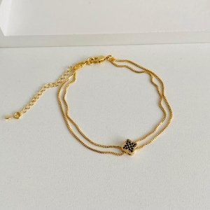 Pulseira dupla veneziana com trevo preto