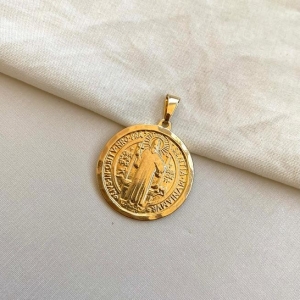 Pingente medalha São Bento G dupla