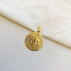 Pingente medalha São Bento M dupla