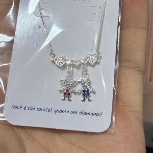 Colar canga dois filhos azul e rosa com zirconia