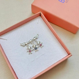 Colar canga três filhos azul e rosa com zirconia