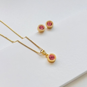 Conjunto zircônia rosa