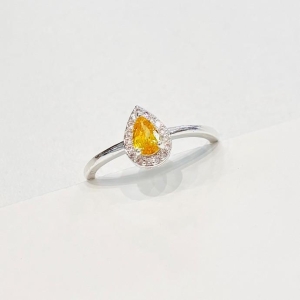 Anel gota zirconia amarela com cravejado