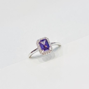 Anel quadrado luxo zirconia lilás com cravejado