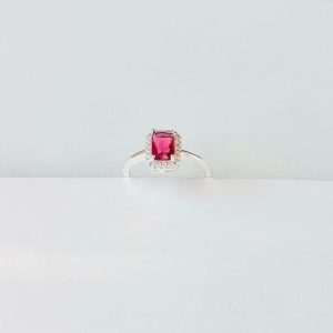 Anel quadrado luxo zirconia vermelho com cravejado