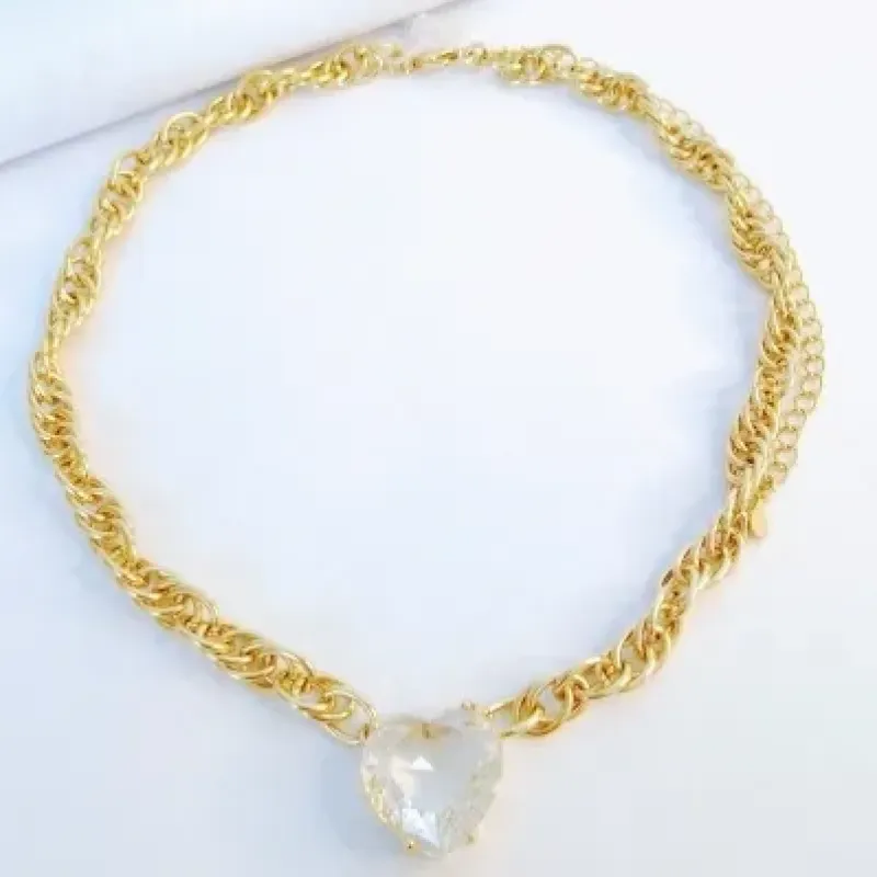 Choker coraçao cristal elo especial
